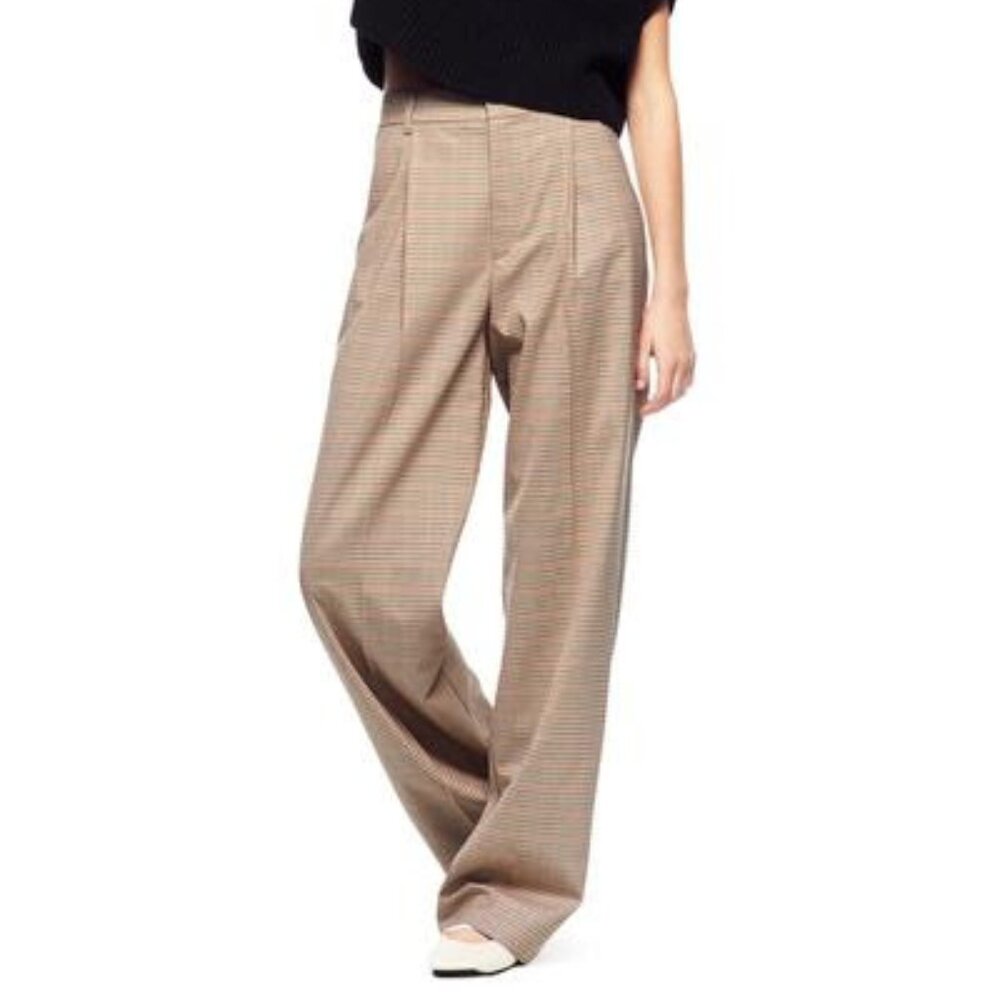 Zara brown houndstooth wide leg pants w/ pockets, pleats & belt loops, sz S